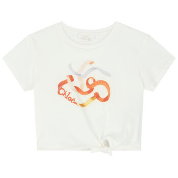 Girls Off White Ribbon Logo T-Shirt