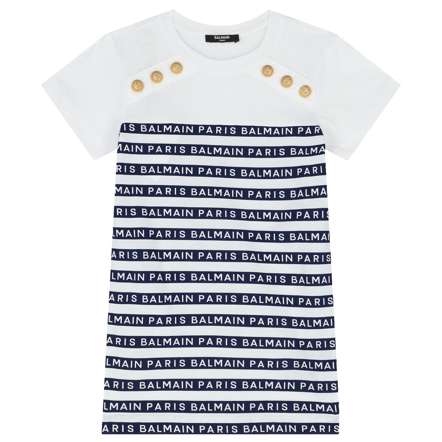 فستان بنات بالشعار باللون الأبيض والأزرق, 1, hi-res image number null