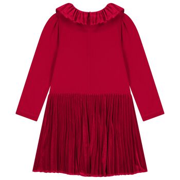 فستان أحمر مطوي للبنات