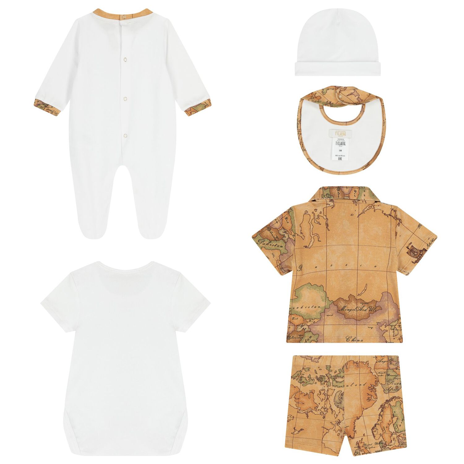 White & Beige Geo Map Babygrow Gift Set, 2, hi-res