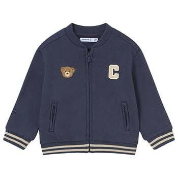 Younger Boys Navy Blue Teddy Bear Zip Up Top