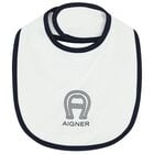 Baby Boys White & Navy Blue Logo Bib, 3, hi-res
