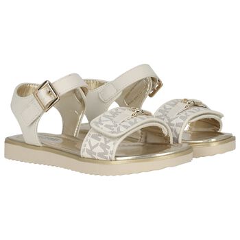Girls Ivory & Gold Logo Sandals