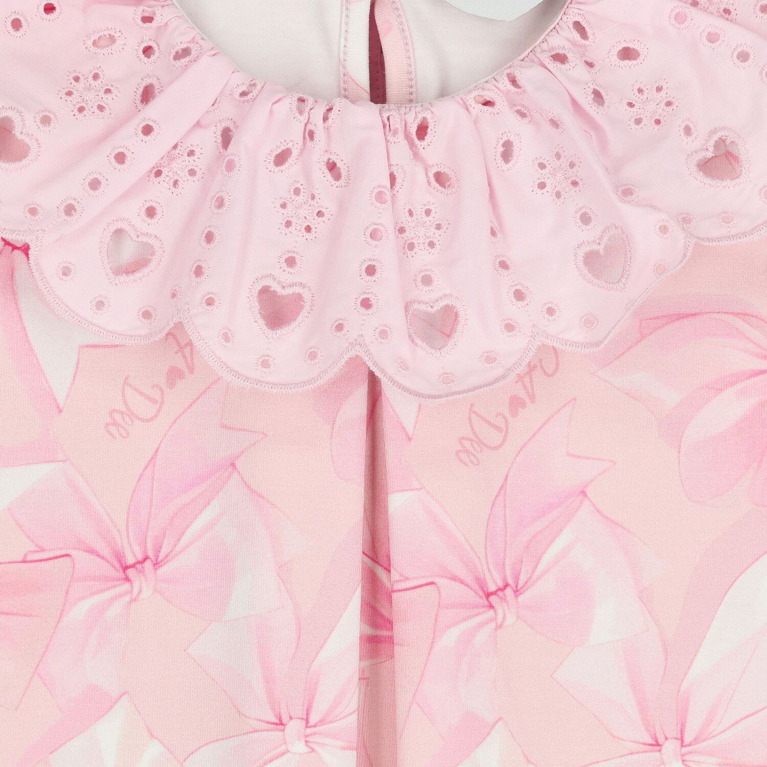 Girls Pink Bow Broderie Anglaise Dress, 1, hi-res