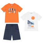 Boys White, Orange & Blue Shorts Set, 1, hi-res