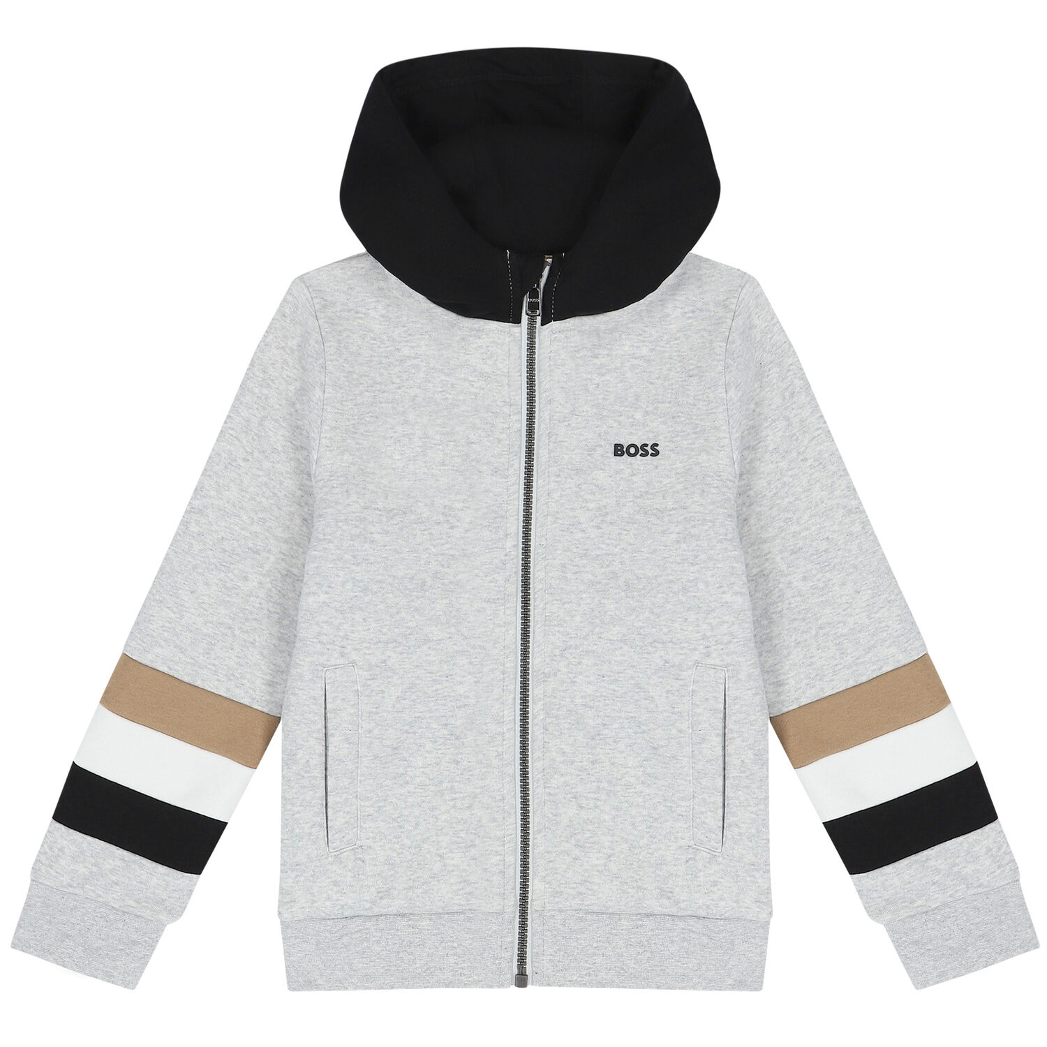 Boys Grey Logo Hooded Zip Up Top, 1, hi-res image number null