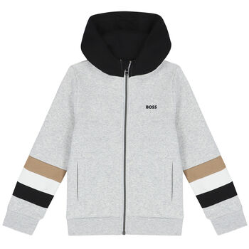 Boys Grey Logo Hooded Zip Up Top