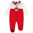 White & Red Teddy Bear Babygrow, 1, hi-res