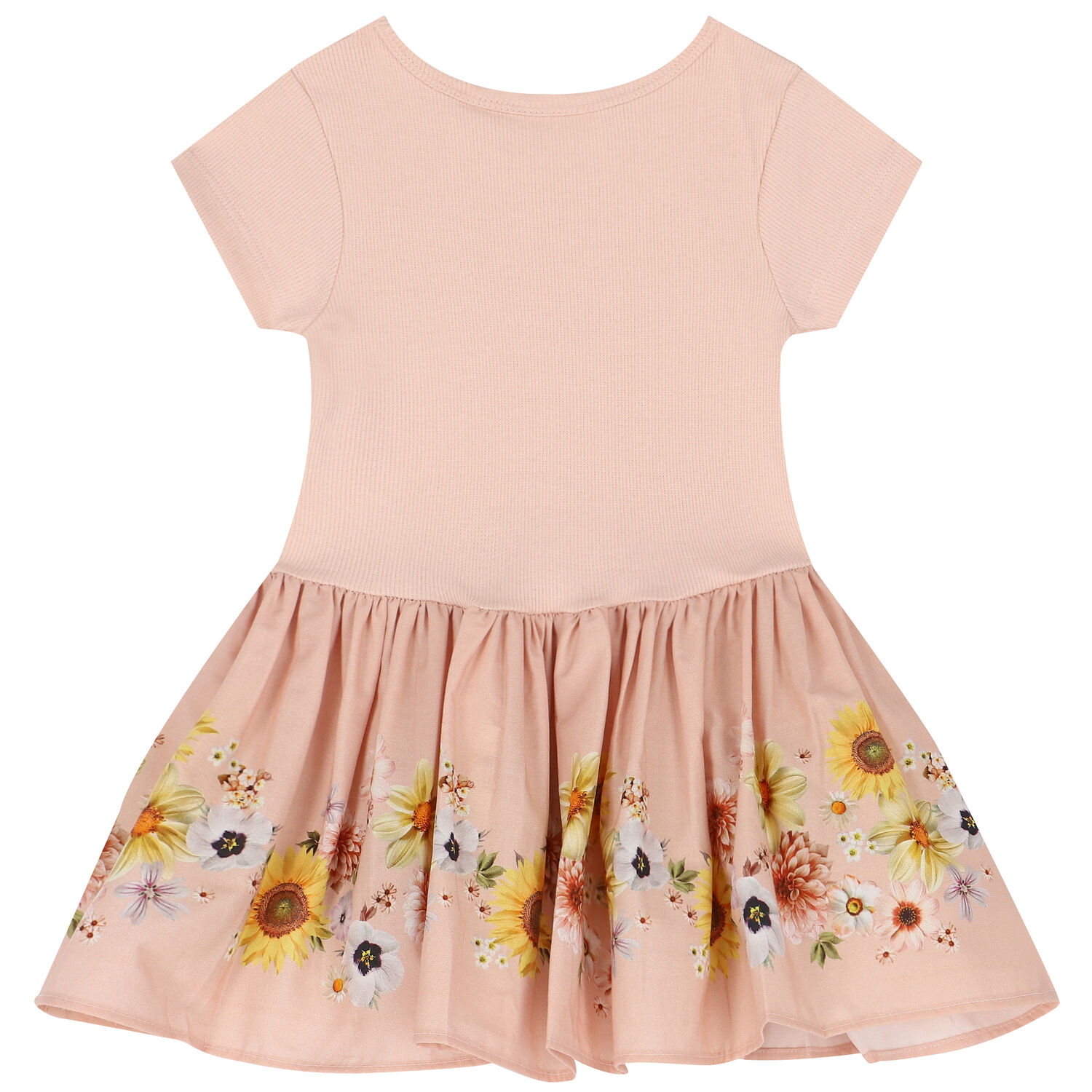 Younger Girls Beige Floral Dress, 1, hi-res