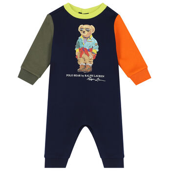 Baby Boys Navy Blue Polo Bear Romper