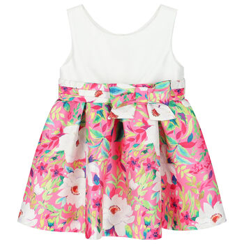 Younger Girls White & Pink Floral Dress