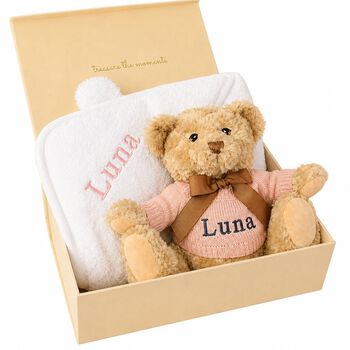 Girls Pink Personalised Teddy Baby Gift Set