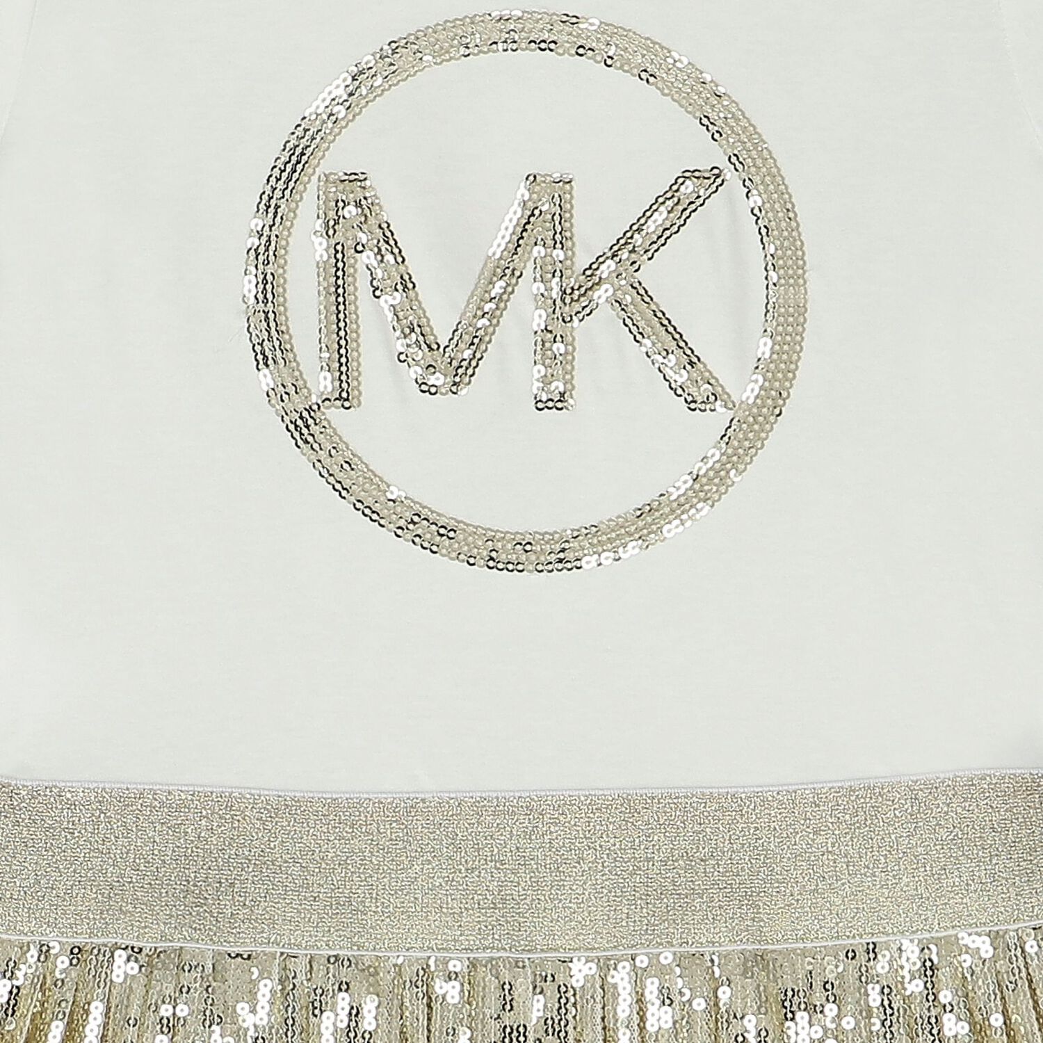 Girls Ivory & Gold Logo Sequin Dress, 2, hi-res image number null