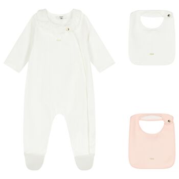 Baby Girls White & Pink Babygrow Gift Set 