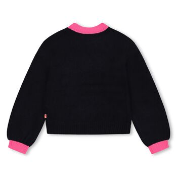 Girls Navy Blue Sequin Heart Sweater