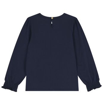Girls Navy Blue Logo Long Sleeve Top