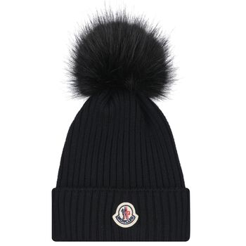 Girls Black Pom Pom Beanie Hat