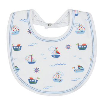 Baby Boys White Boats At Sea Bib