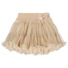 Girls Beige & Gold Tule Skirt, 14, hi-res