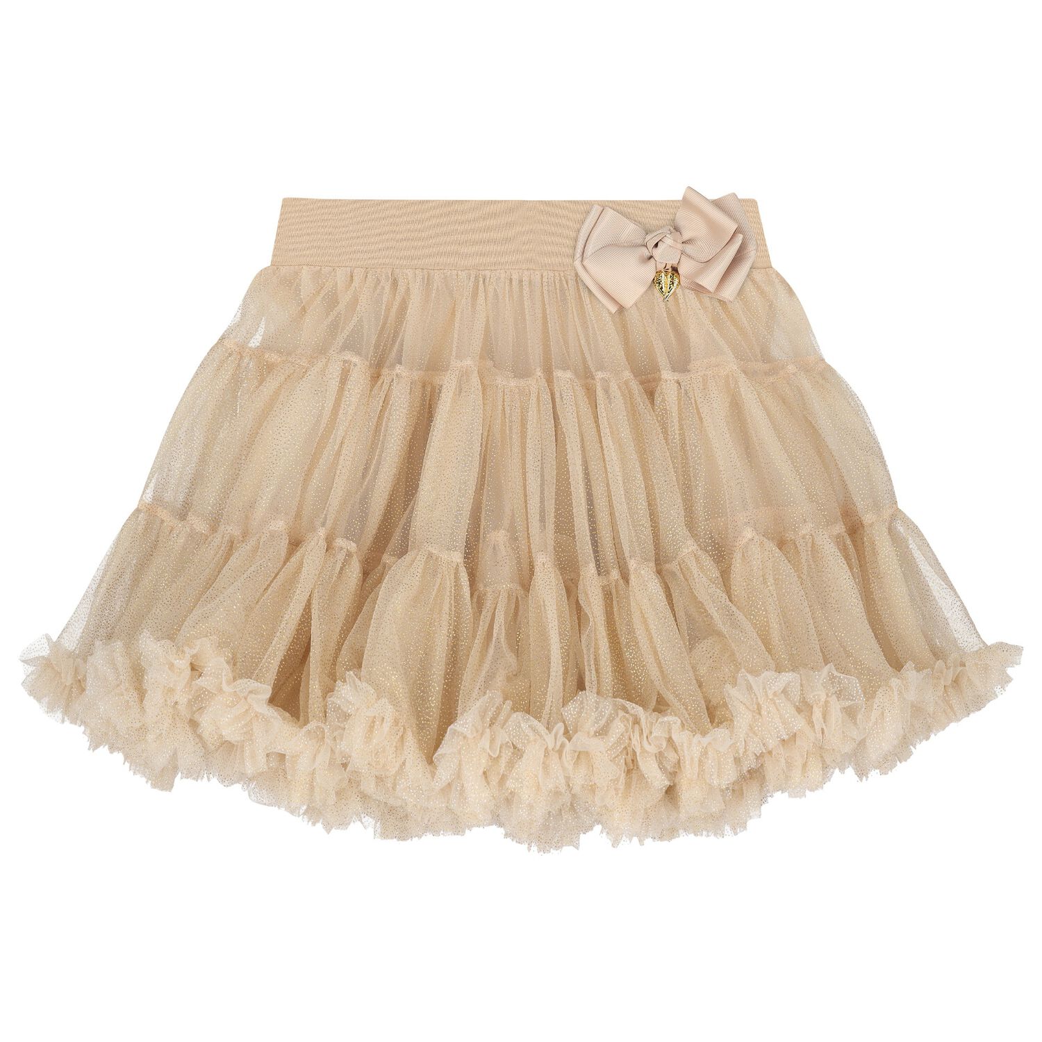 Girls Beige & Gold Tule Skirt, 14, hi-res image number null