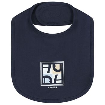Baby Boys Navy Blue Logo Bib 