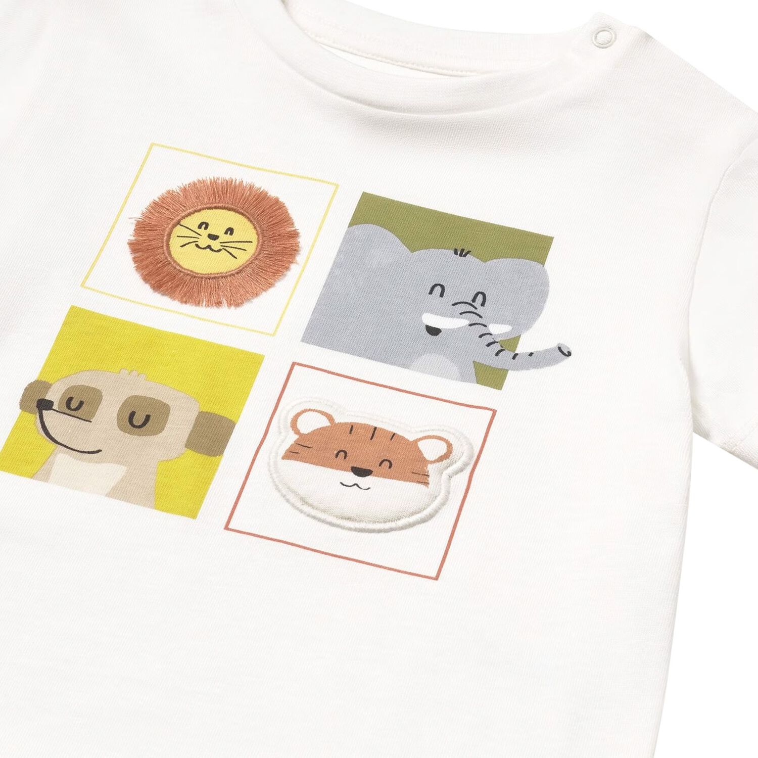 تي شيرت أولاد بطبعة حيوانات الغابة باللون العاجي, 1, hi-res