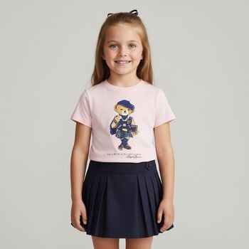 Girls Navy Blue Logo Pleated Skirt