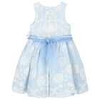 Girls Blue & White Floral Dress, 1, hi-res