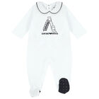 Baby Boys White Logo Babygrow, 1, hi-res