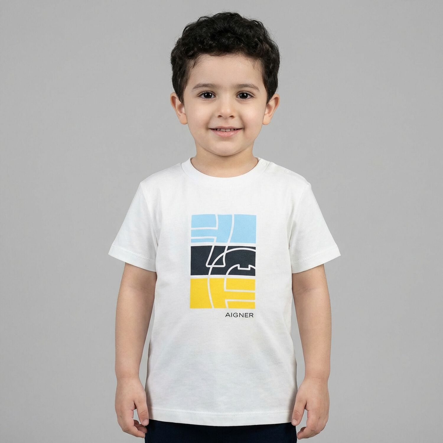 Younger Boys White Logo T-Shirt, 1, hi-res