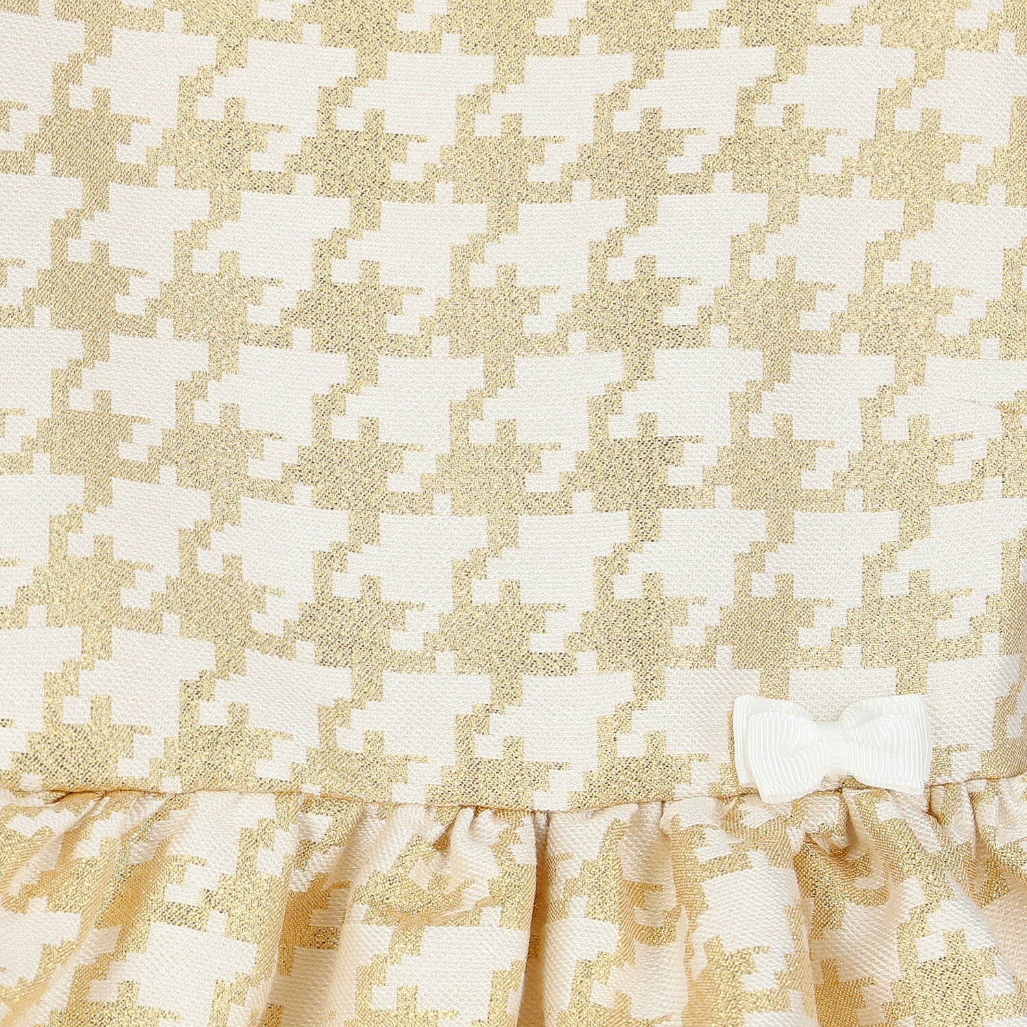 Baby Girls White & Gold Houndstooth Dress, 1, hi-res image number null