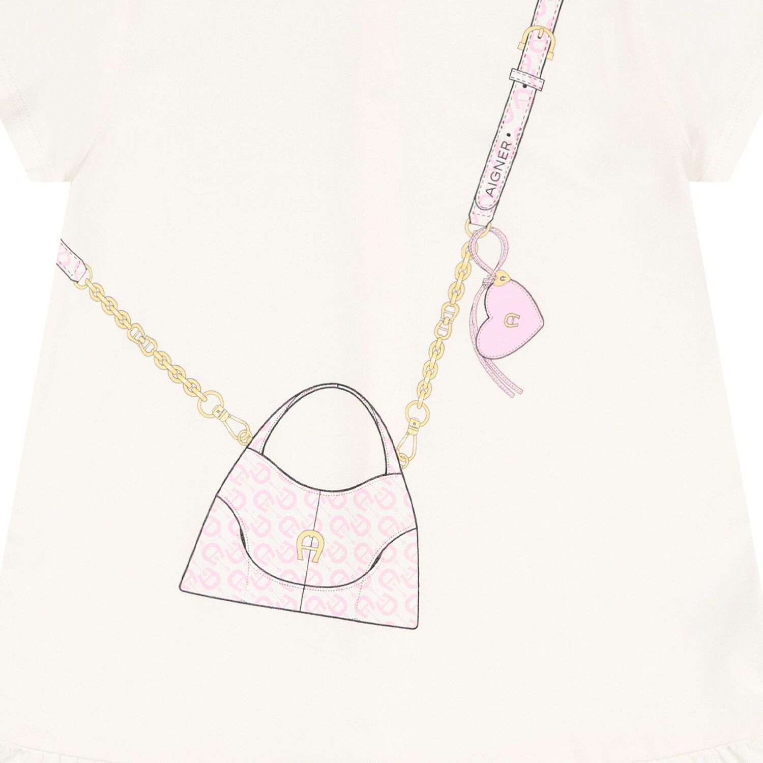 Younger Ivory & Pink Bag Logo Dress, 1, hi-res