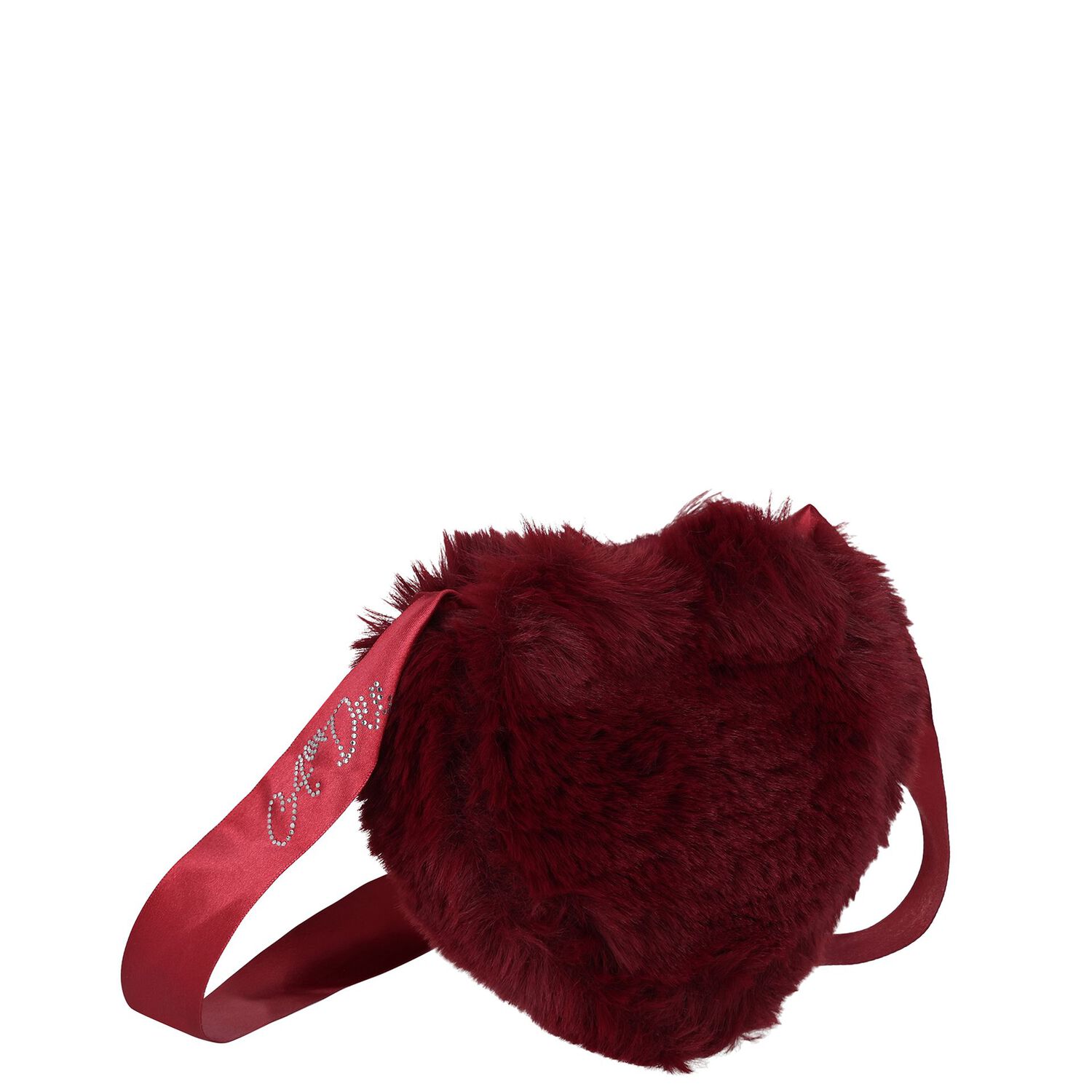 Girls Burgundy Fur Heart Bag, 1, hi-res