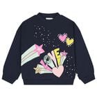 Girls Navy Blue Embellished Sweatshirt , 1, hi-res