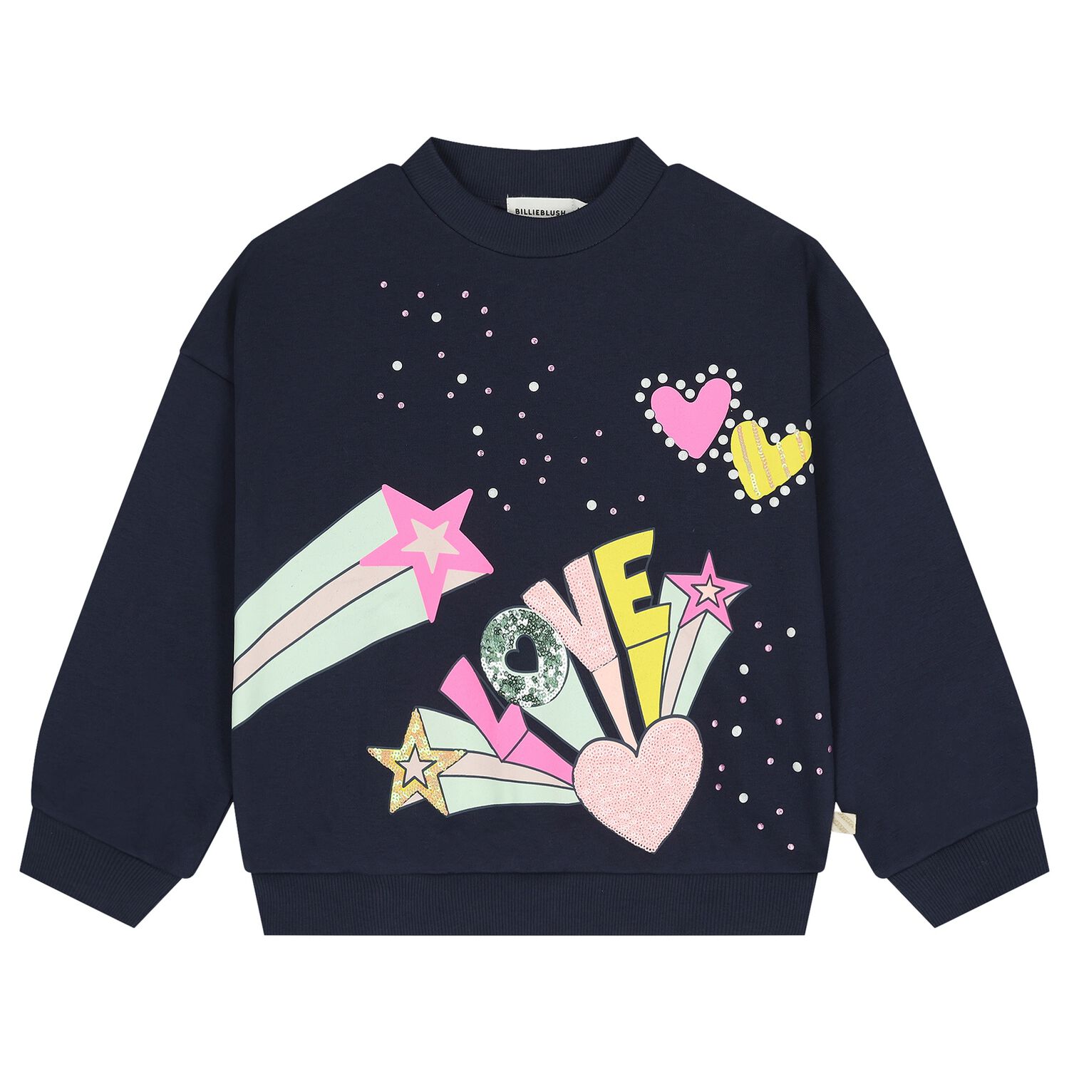Girls Navy Blue Embellished Sweatshirt , 1, hi-res