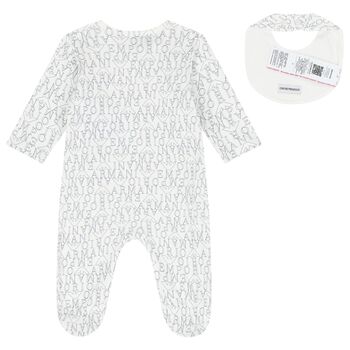 Baby Boys White & Navy Blue Logo Babygrow Set