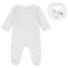 Baby Boys White & Navy Blue Logo Babygrow Set, 2, hi-res