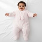 بدلة أطفال وردية اللون من الصوف بغطاء رأس على شكل أرنب للبنات, 1, hi-res