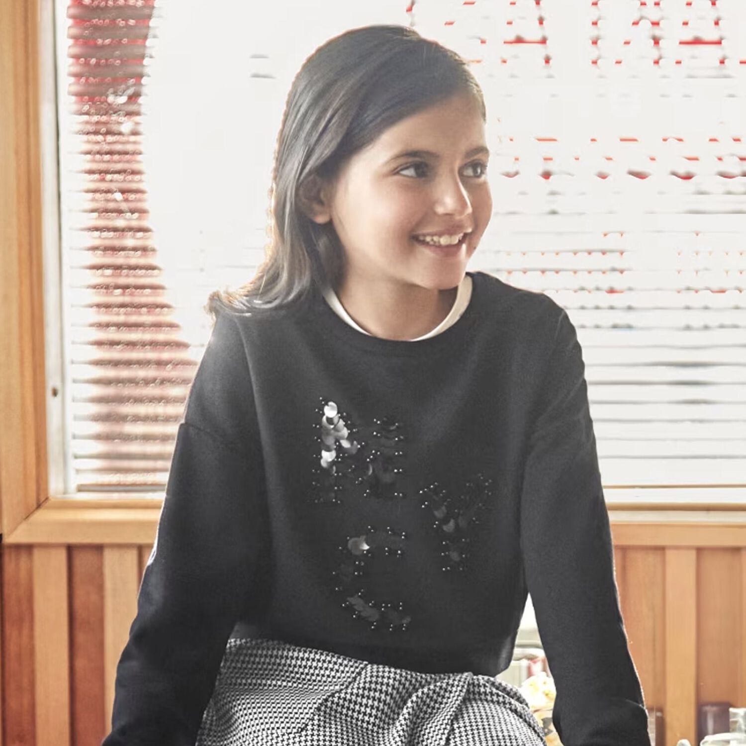 Girls Black Sequins Long Sleeve Top, 1, hi-res