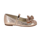 Girls Gold Bow Ballerina Shoes, 1, hi-res
