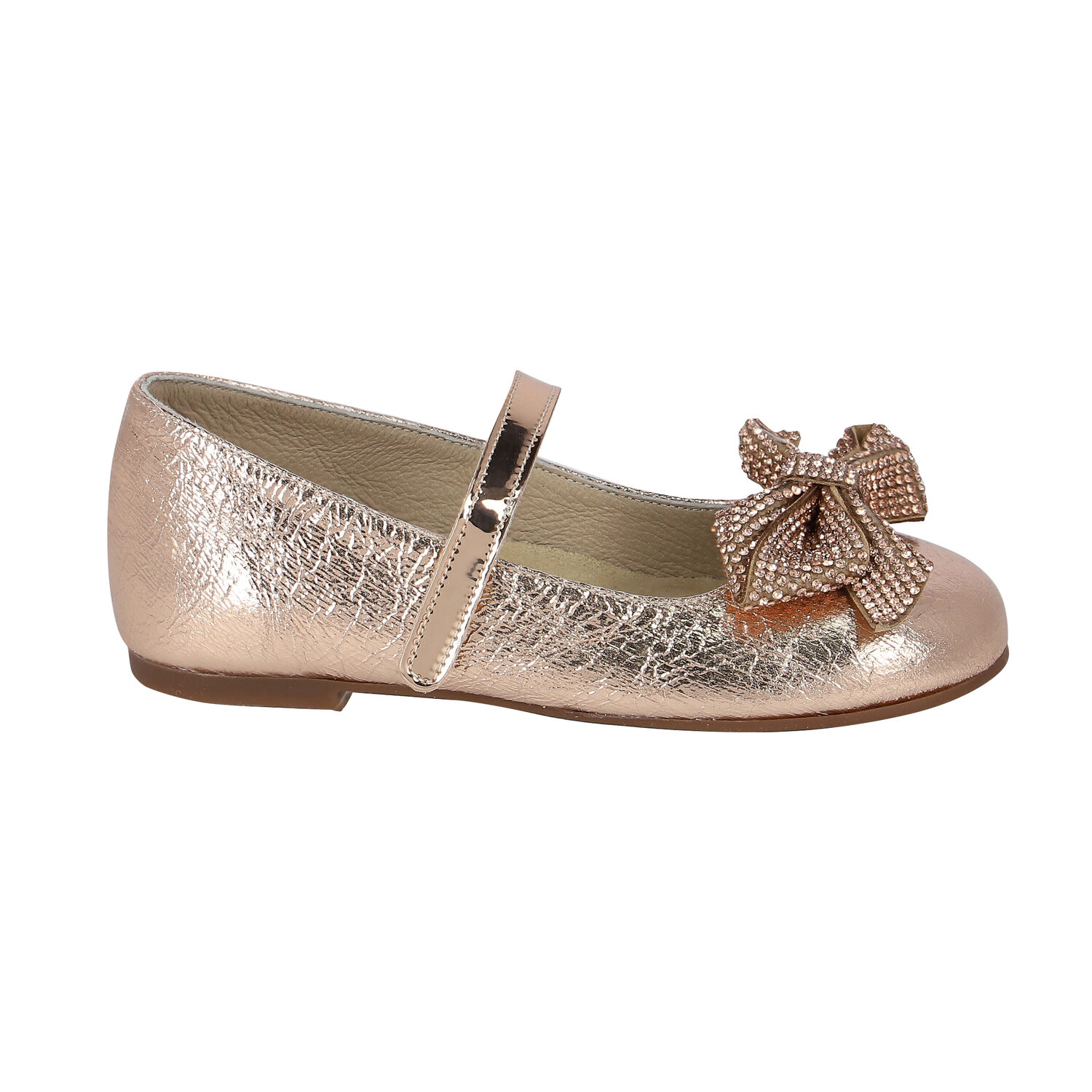Girls Gold Bow Ballerina Shoes, 1, hi-res