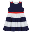 Girls Navy Blue & White Stripe Dress, 1, hi-res