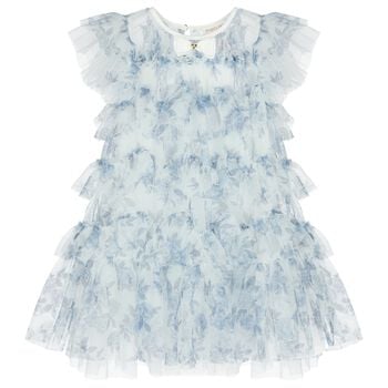 Girls Blue Floral Tulle Dress