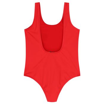 Girls Red Teddy Bear Logo Swimsuit