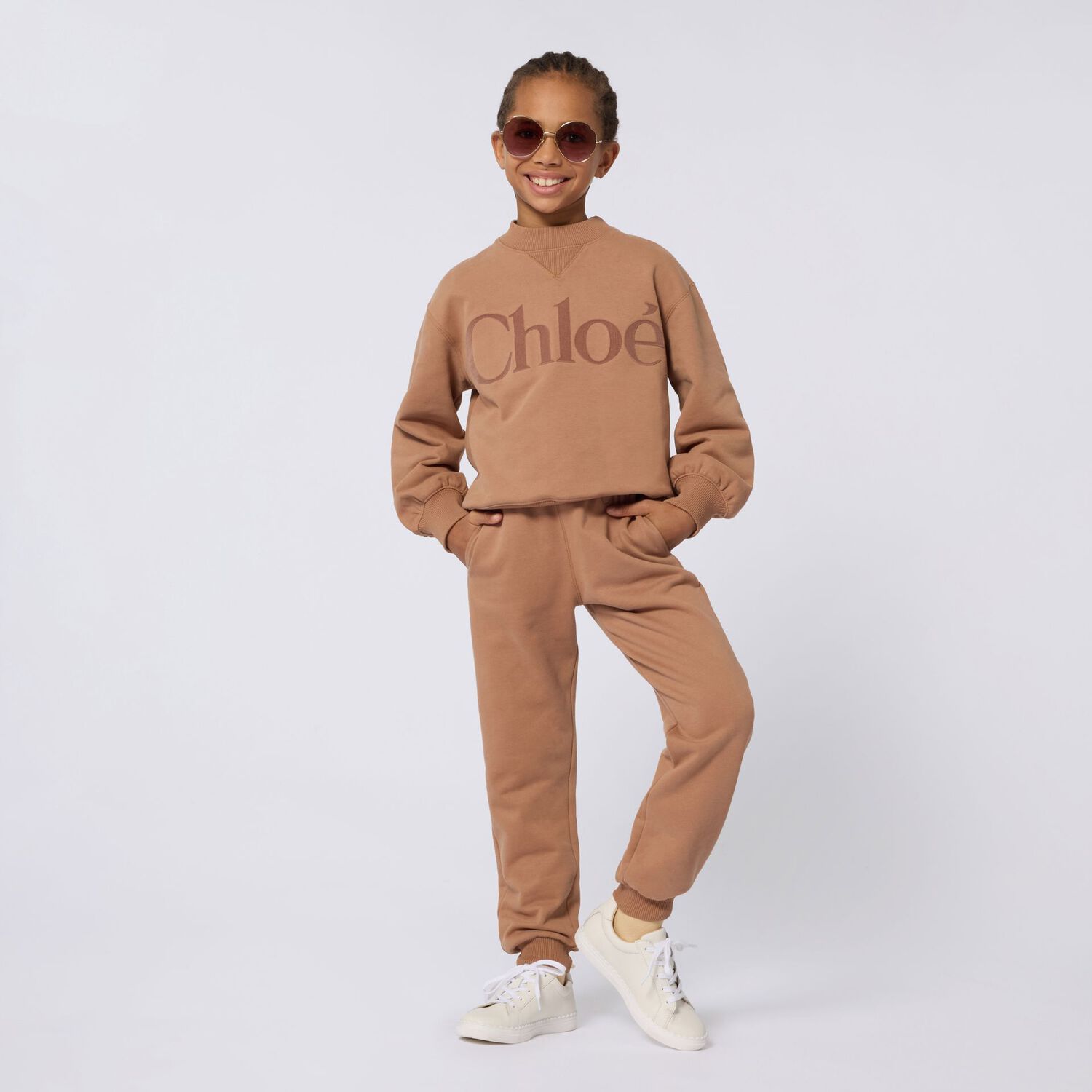 Girls Beige Logo Joggers, 1, hi-res image number null