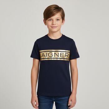 Boys Navy & Gold Logo T-Shirt