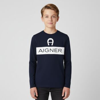 Boys Navy Blue Logo Long Sleeve