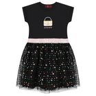 Girls Black Logo Sequin Dress, 2, hi-res