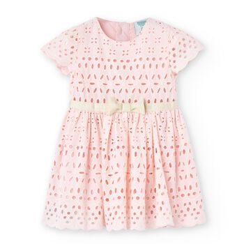 Girls Pink Broderie Anglaise Dress