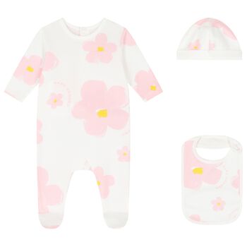 Baby Girls White & Pink Babygrow Set
